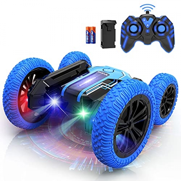 Far flung Control Automobile, Wyzng RC Stunt Automobile Toy with LED Controller, 360°Flip Double Sided Stunt Automobile, 4 wheel power Off-Motorway RC Automobile for Boys…