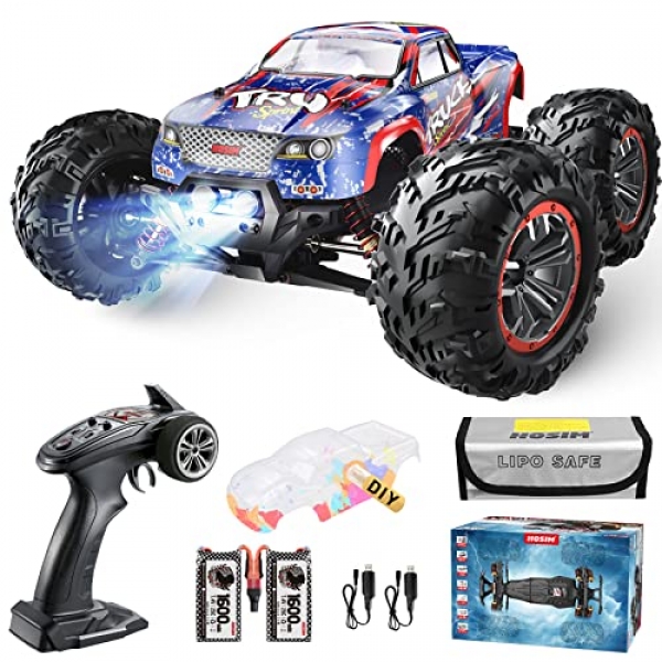 Hosim 1:10 Massive Dimension forty eight+ KMH 4wd High Skedaddle RC Monster Trucks,Passion Grade RC Autos for Adults Boys Remote Control Vehicle 2 Batteries for…