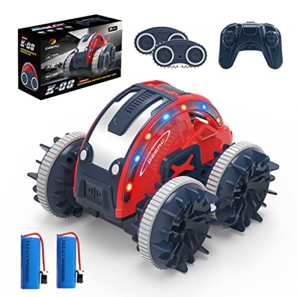 DEERC K-08 Amphibious Remote Defend a watch on Automobile RC Vehicles for Boys, 2.4Ghz 4wd RC Boat with Replaceable Tires LED Lights,Water resistant All Terrain…
