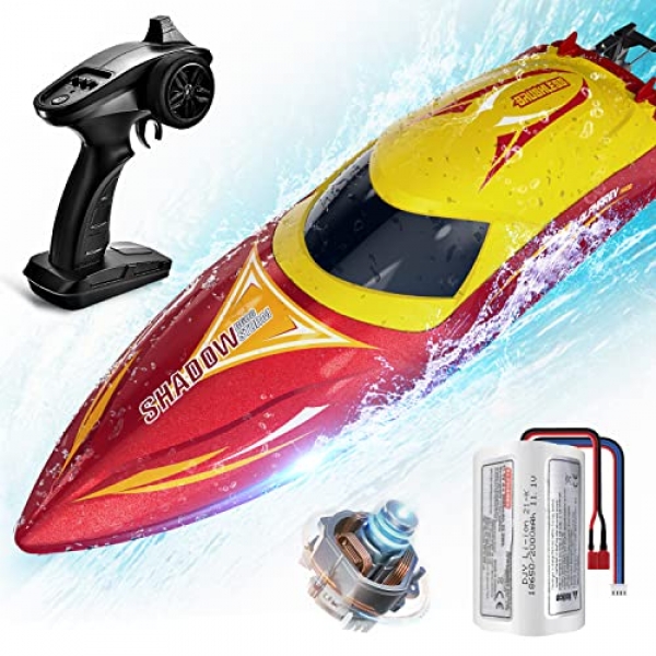 RC Boat- ALPHAREV R608 Brushless RC Boats for Adults, 30+MPH Fast Remote Alter Boat with Rechargeable Battery for Lakes and Sea