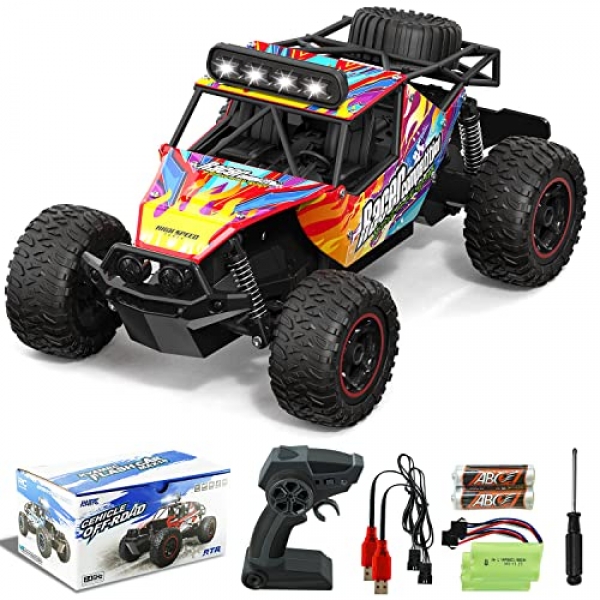 Faraway Protect an eye on Truck RC Automobile – 1:14 Scale All Terrain Passion RC Trucks with LED Lights, 2.4Ghz Excessive Tempo 2WD RC Monster…