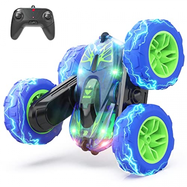 BEZGAR LED A ways-off Administration Automobile for Boys, 2.4GHz Double Facet 360 Flips RC Stunt Automobile for Boys 8-12, four wheel pressure All Terrain Stunt…