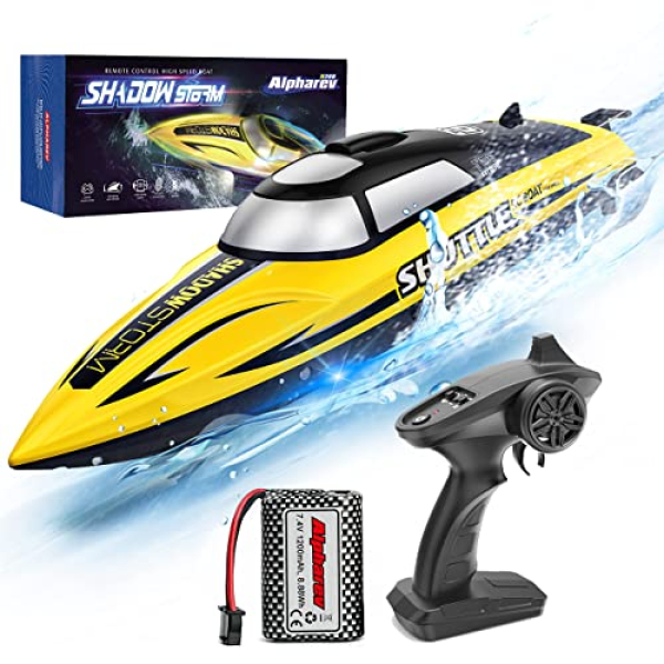 RC Boat- AlphaRev R208 20+ MPH Rapid Remote Adjust Boat for Swimming pools and Lakes, RC Boats for Adults and Children,2.4GHz RC Boat with Rechargeable…